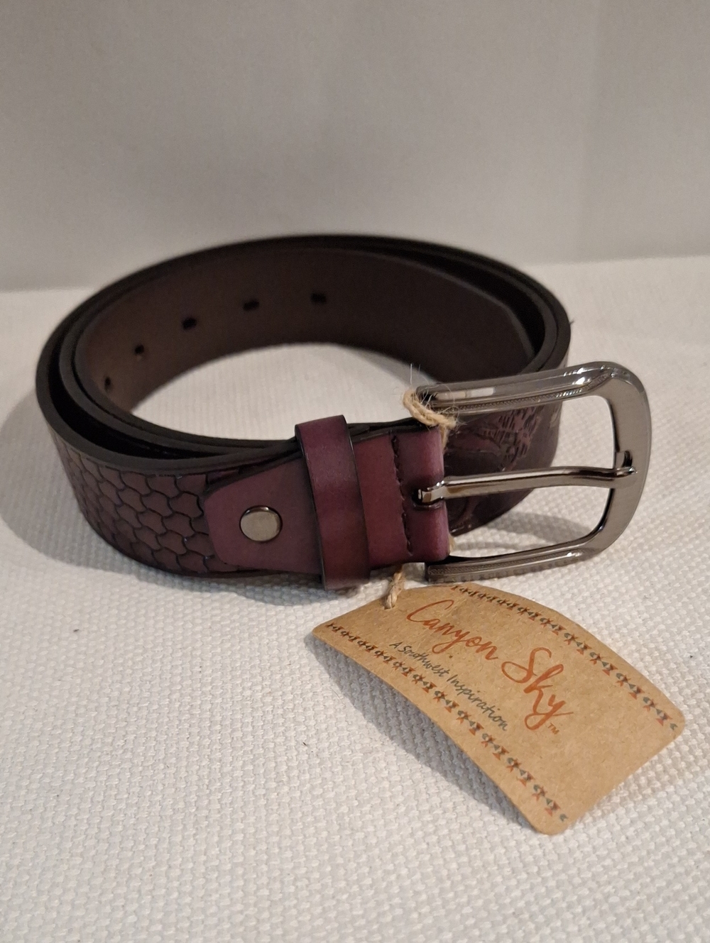 Canyon Sky Men's Burgandy Brown Textured Leather Belt